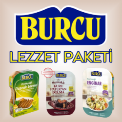 BURCU LEZZET PAKETİ, 3 ADET BURCU ZEYTİNYAĞLI YAPRAK SARMA, 3 ADET BURCU SUMAKLI KURU PATLICAN DOLMA, 2 ADET ZEYTİNYAĞLI ENGİNAR, KARGO BEDAVA 